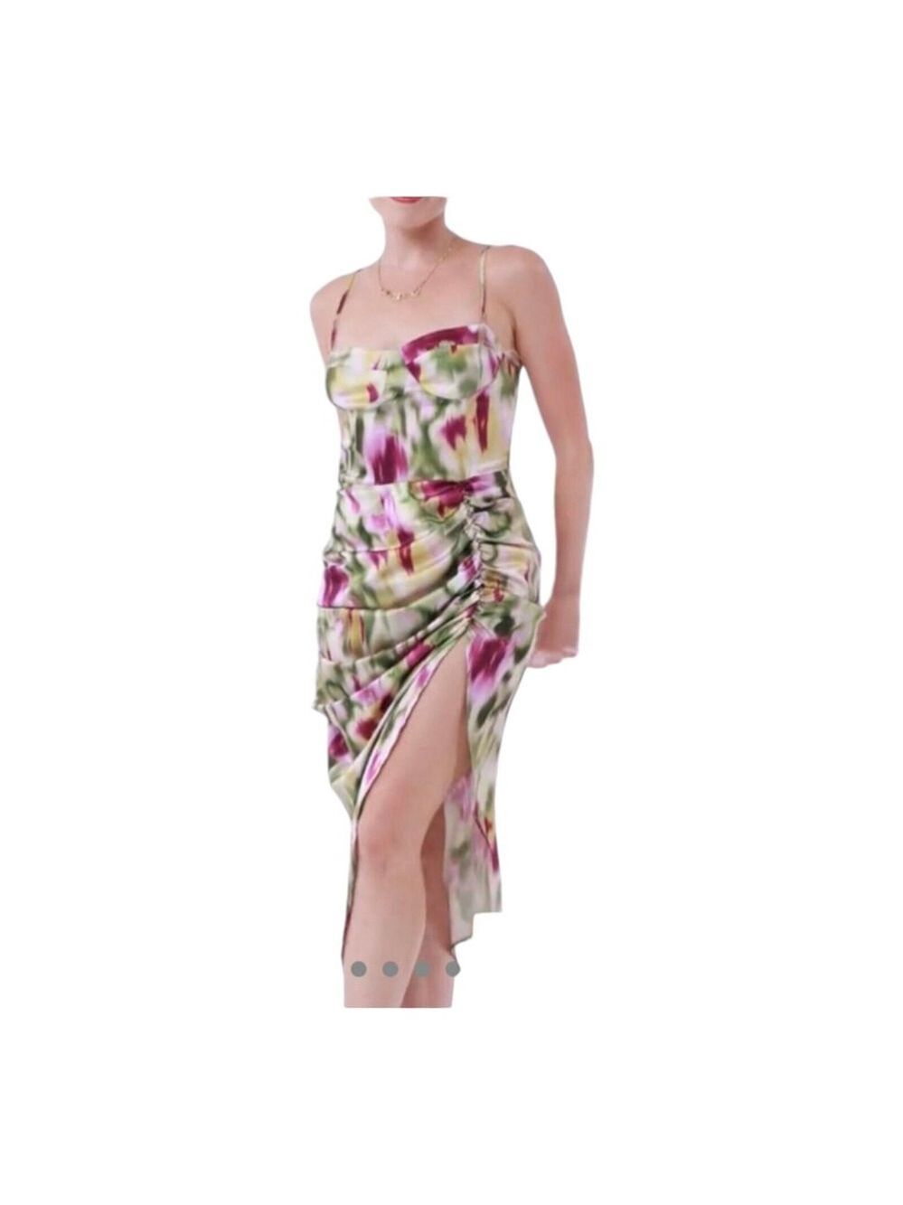 NEW Cider Colorful Ruched Asymmetric Hem Whimsical Floral Midi Dress Size 1X
